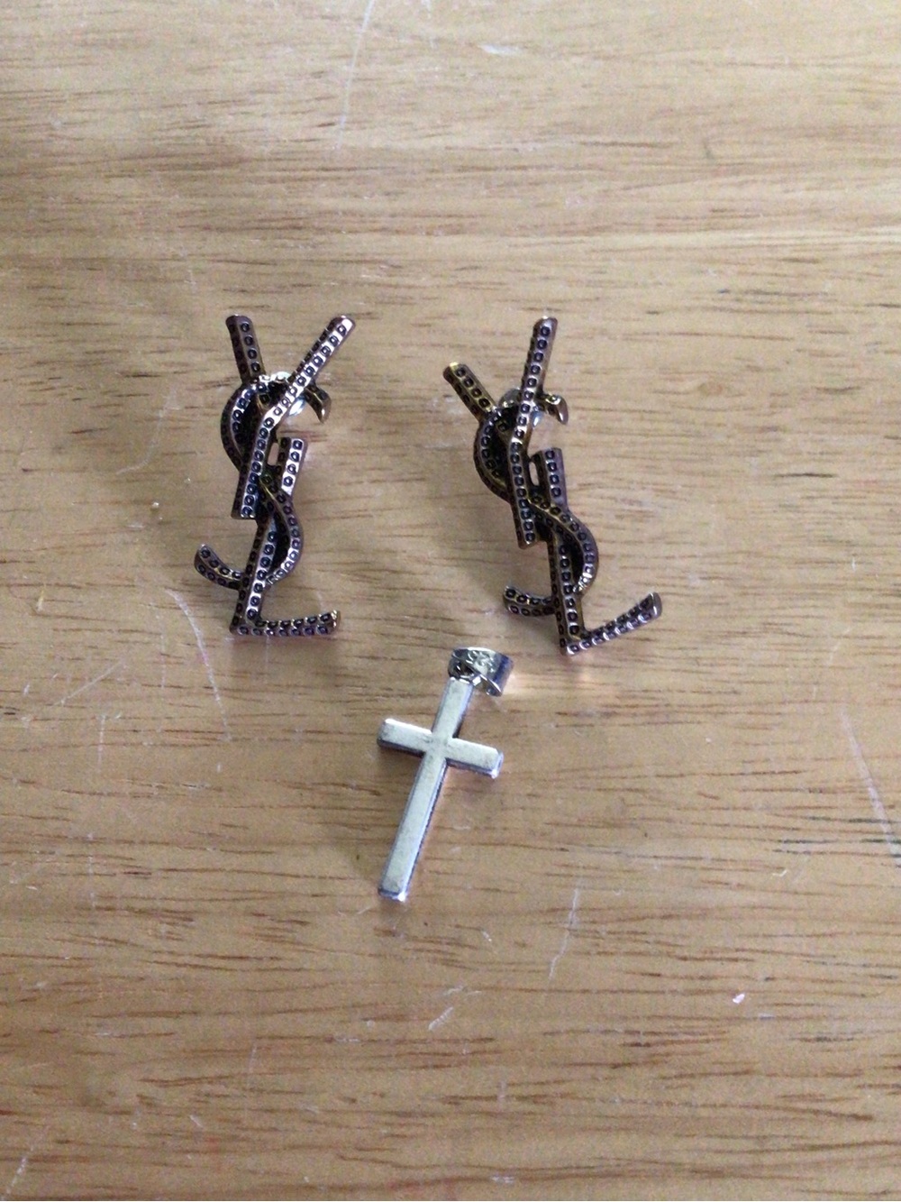 Black Logo-Style Stud Earrings with Cross Accent